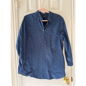 Lands' End Women's Blue Polka Dot Long Sleeve Button Down Tunic‎ Top Sz 16